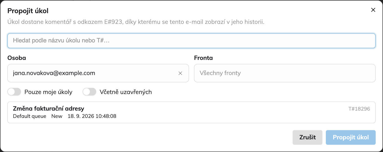 Propojení úkolu s e-mailem