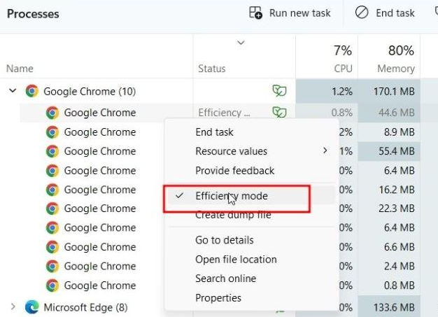 windows efficiency mode