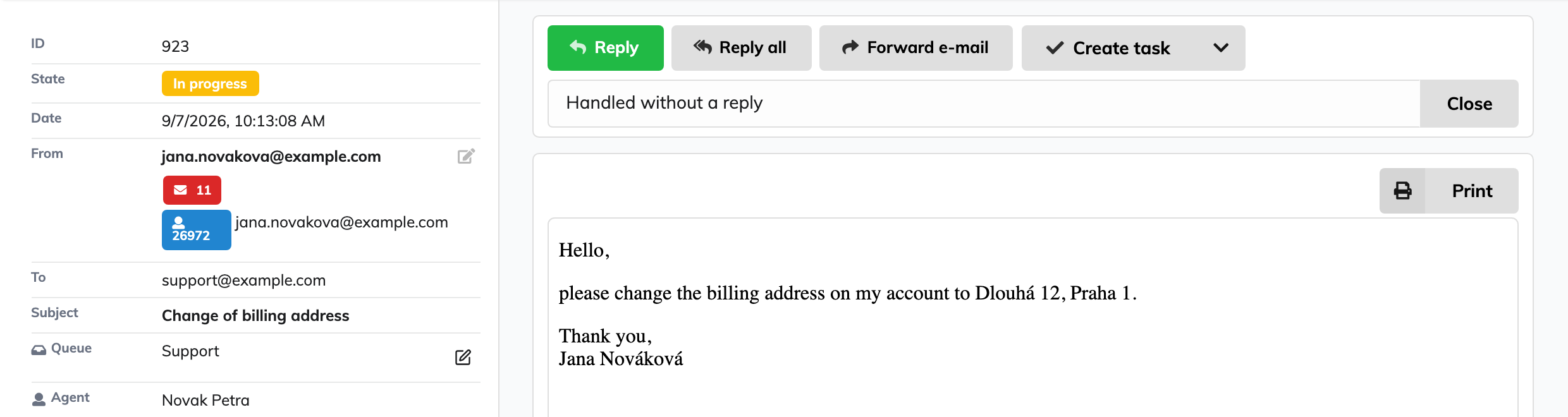 An opened e-mail