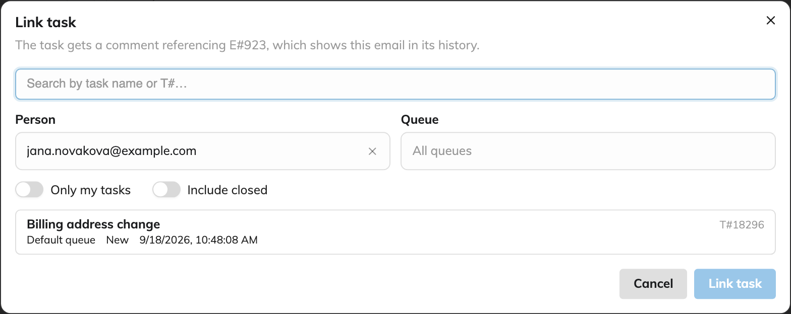 Linking a task to an e-mail