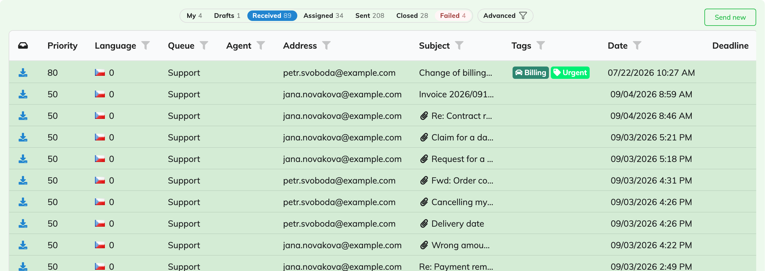 E-mail allocation widget