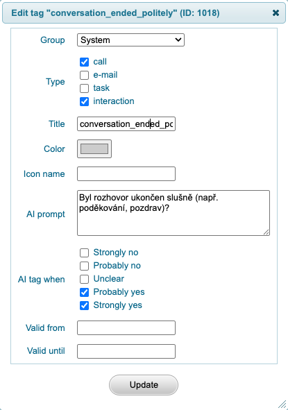 Tag Settings
